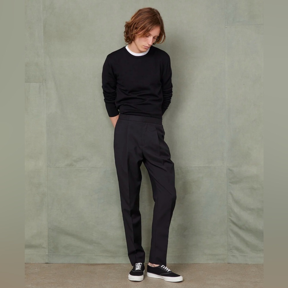 Officine Générale Drew Trousers - Black Tapered Dress Pants